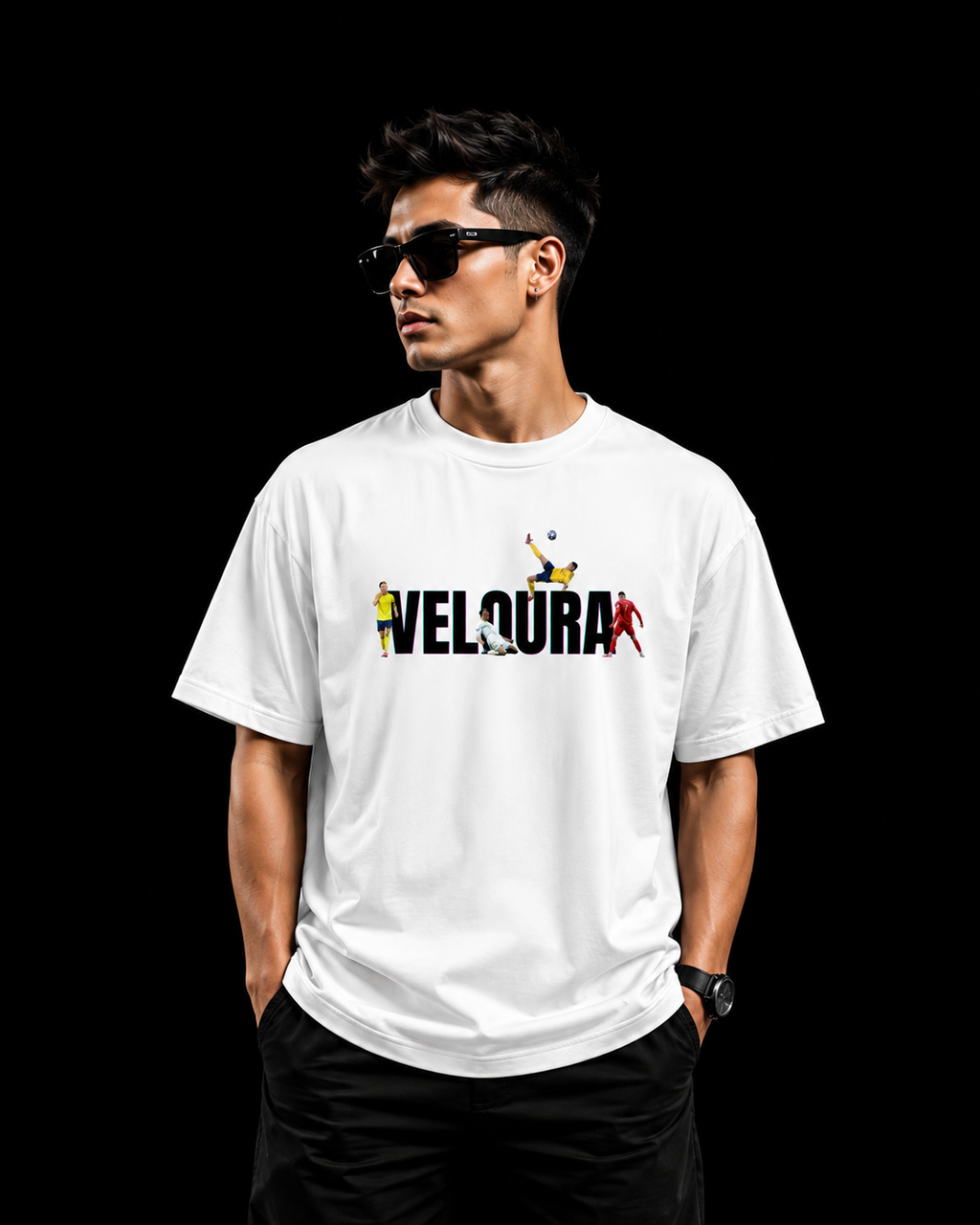 VELOURA High-Quality Elite Football Graphic Tee – White & black Editions