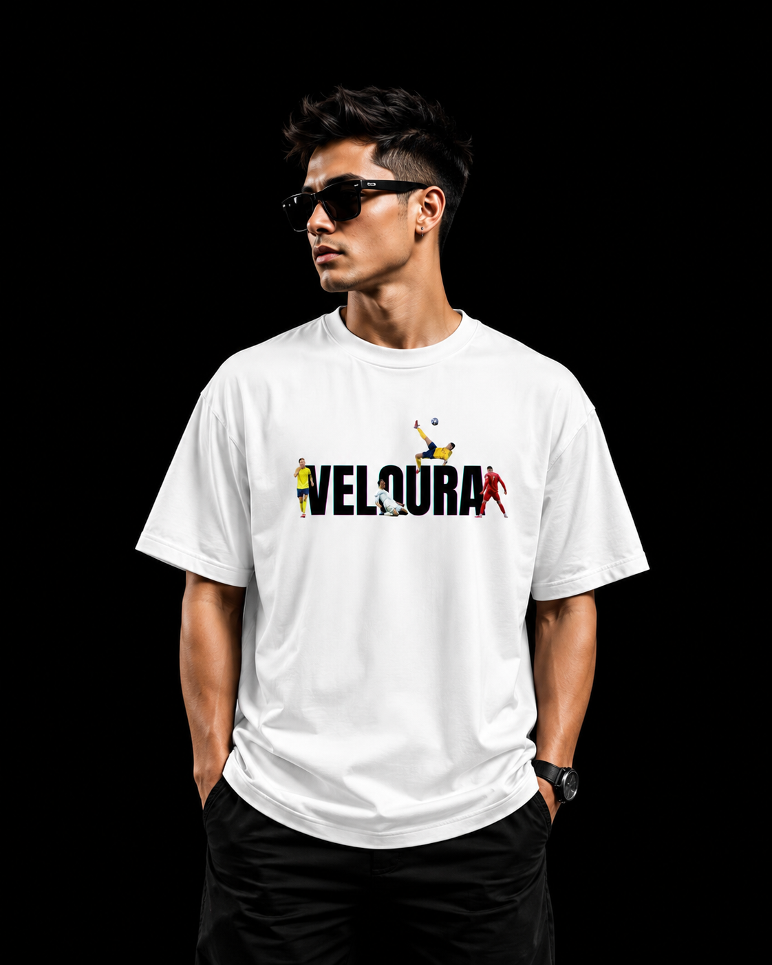 VELOURA High-Quality Elite Football Graphic Tee – White & black Editions