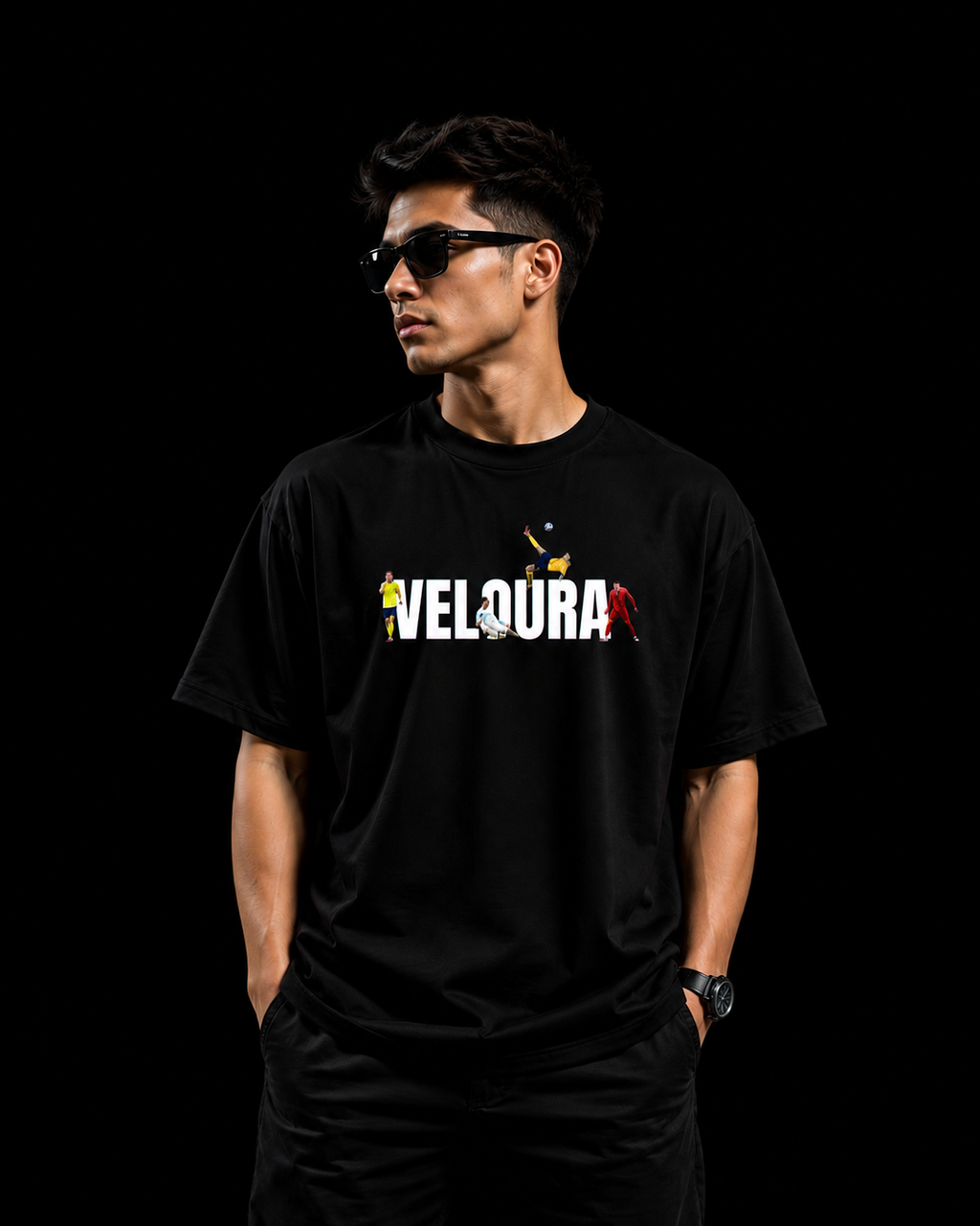 VELOURA High-Quality Elite Football Graphic Tee – White & black Editions